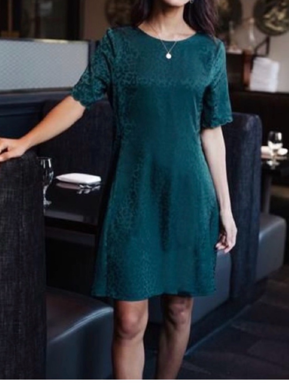 Bohme Green Leopard Print Satin Low Back Mini Dress Size M